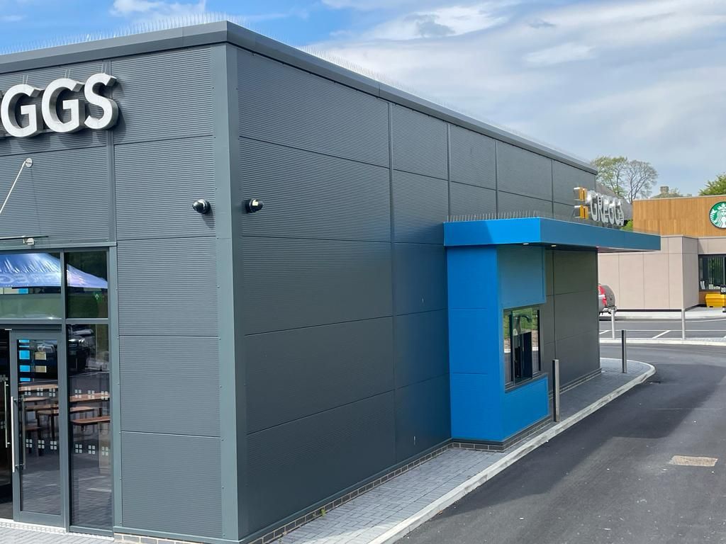 Greggs drive-thru facade and service window