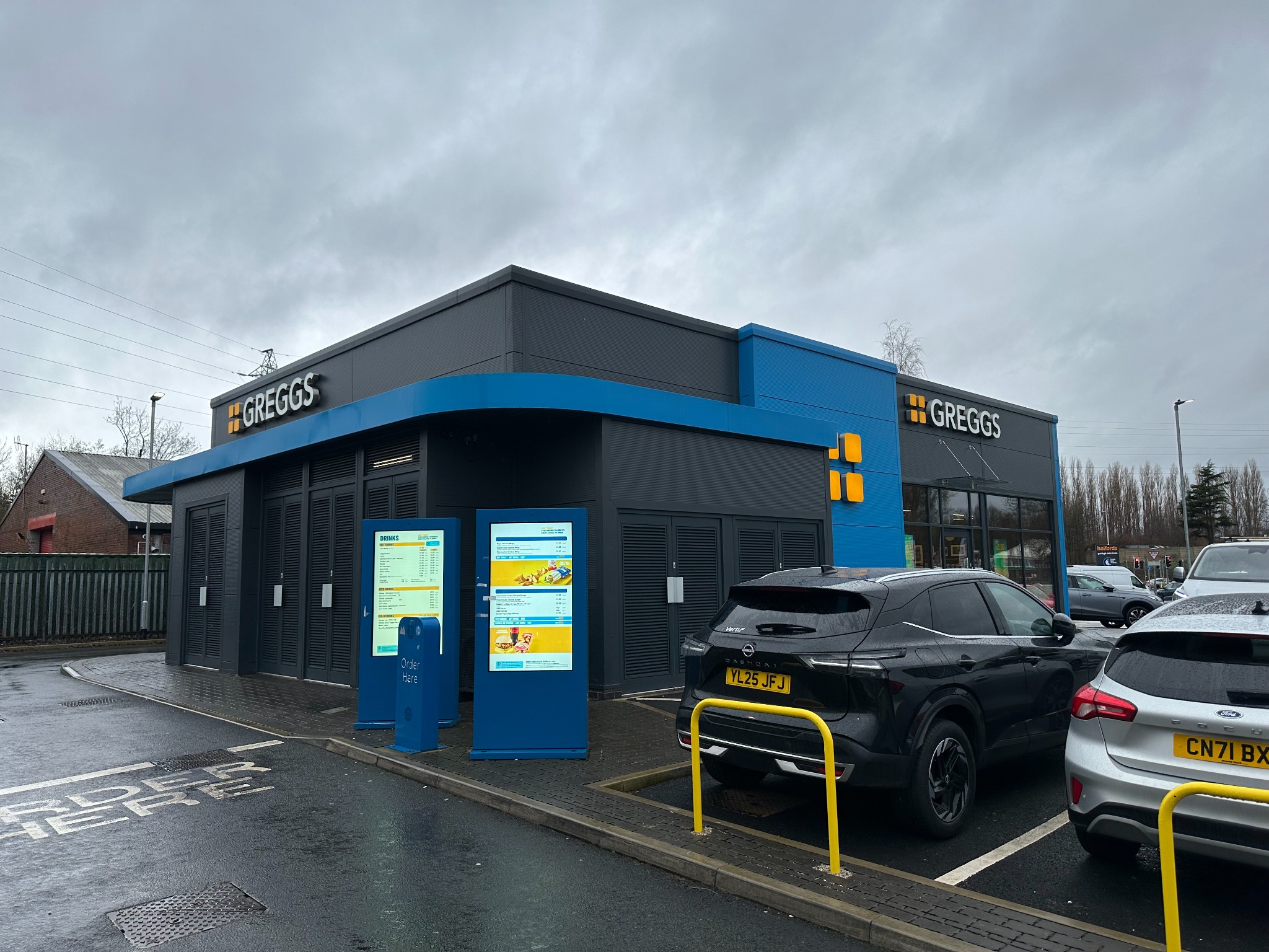 Greggs Drive Thru ordering point at Moore Lane South, Widnes