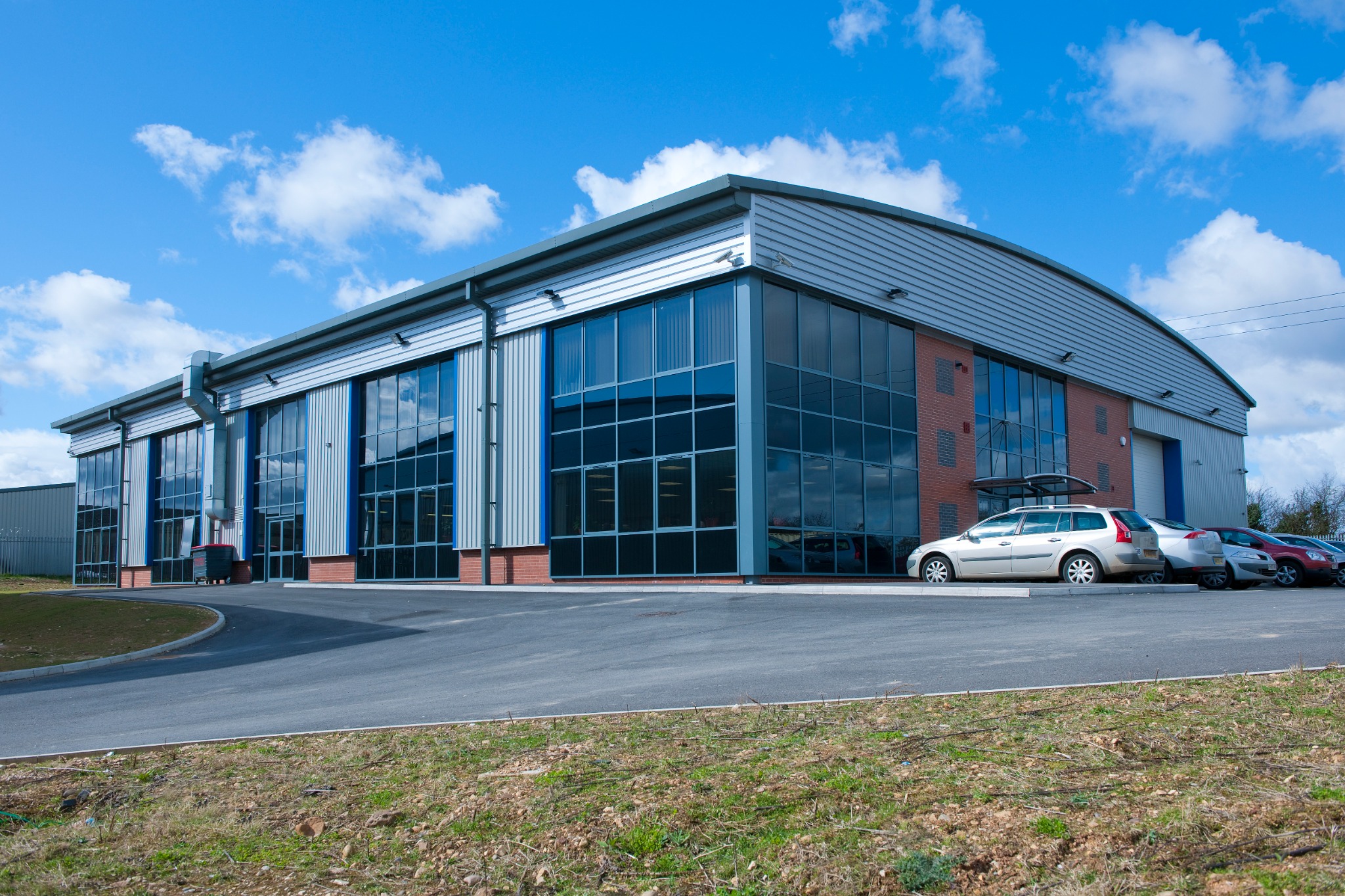 Wide view of the completed headquarters and training building