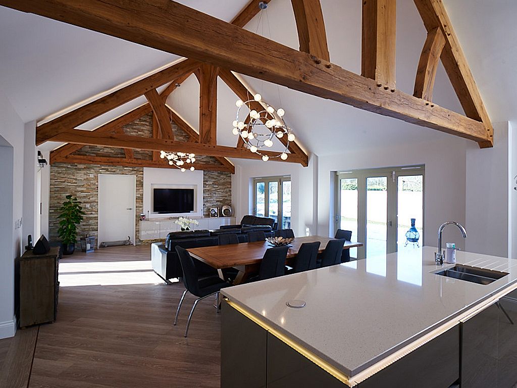 Open-plan living, dining and kitchen area