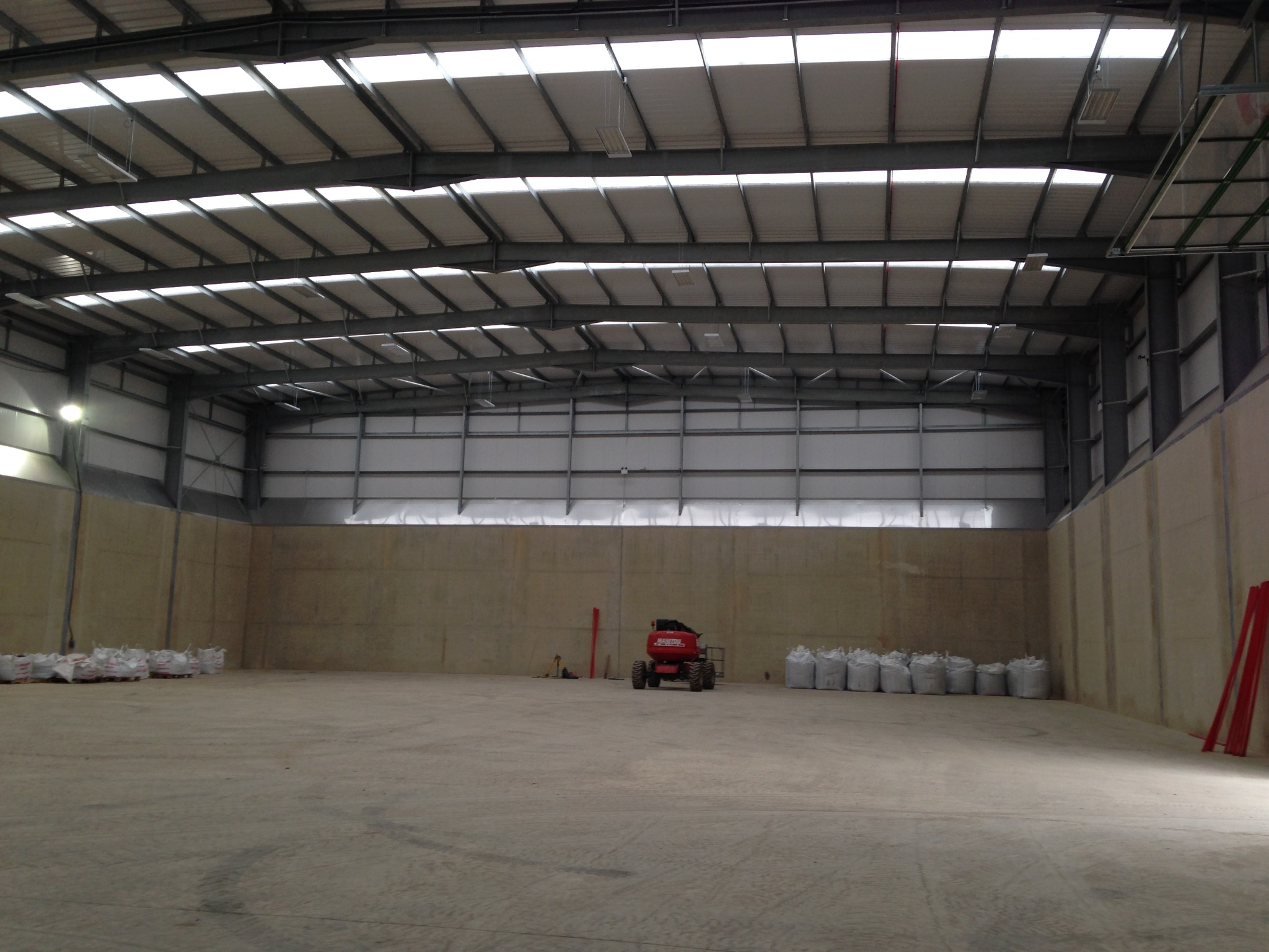 Completed internal meal storage hall with rooflights