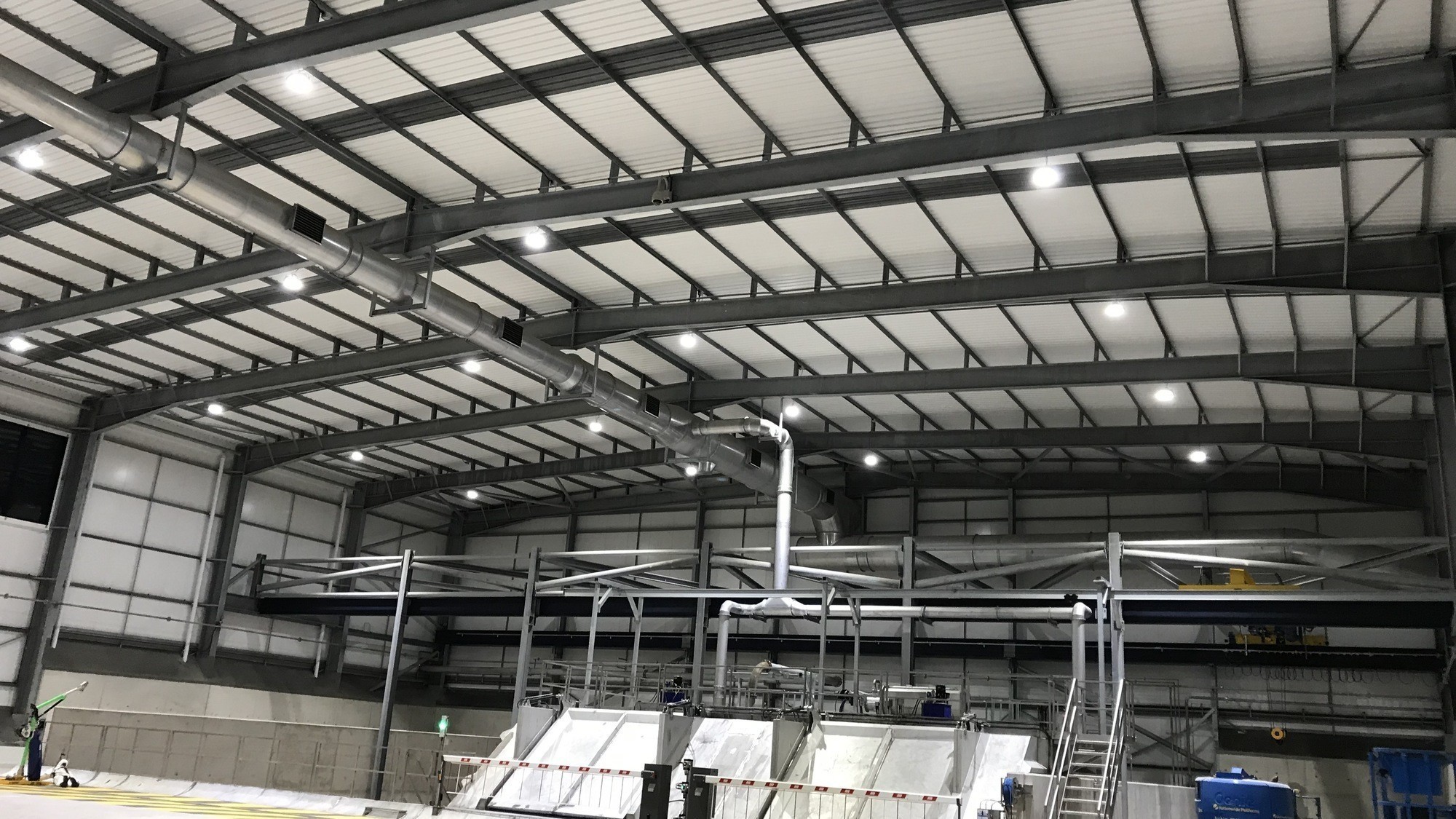 Internal steel frame, crane systems and process ventilation