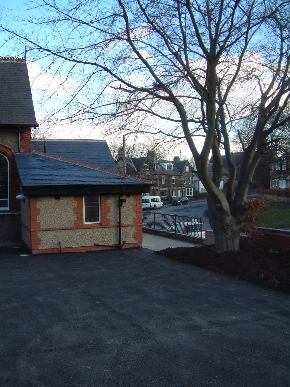 Side elevation and external works at St Mary's Church, High Green